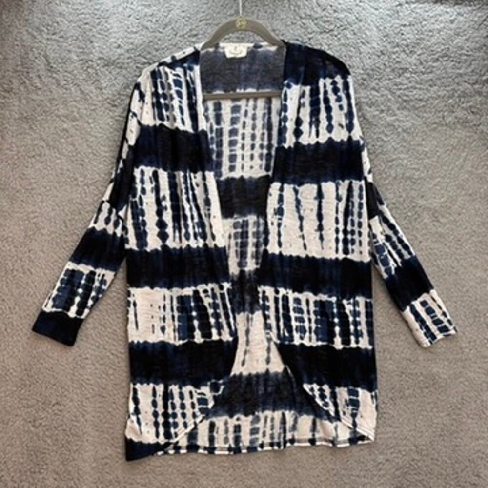 Ember Medium Cardigan Blue White Tie Die Lightweight Open‎ Front Casual